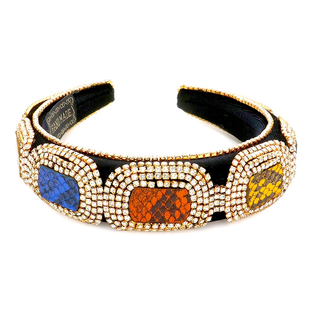 Black & Gold Rhinestone Headband with Multicolor Gem Accents